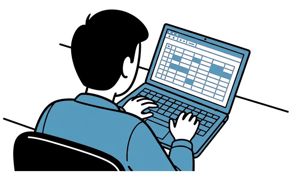 Ilustración del paso 1: una persona carga sus productos desde la computadora.